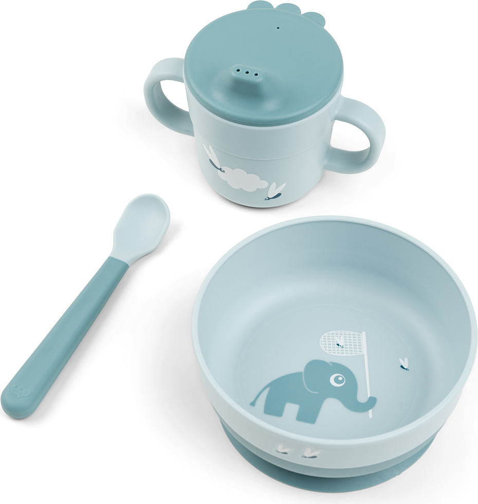 Miseczka z łyżeczką i kubkiem Foodie Elphee niebieskie 3 el.