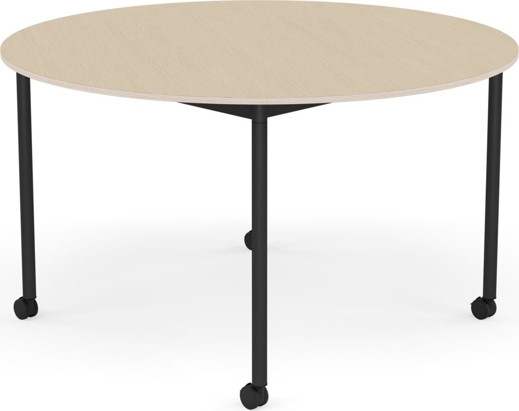 Stół na kółkach Base okrągły 128 cm okleina dąb lakierowany nogi czarne