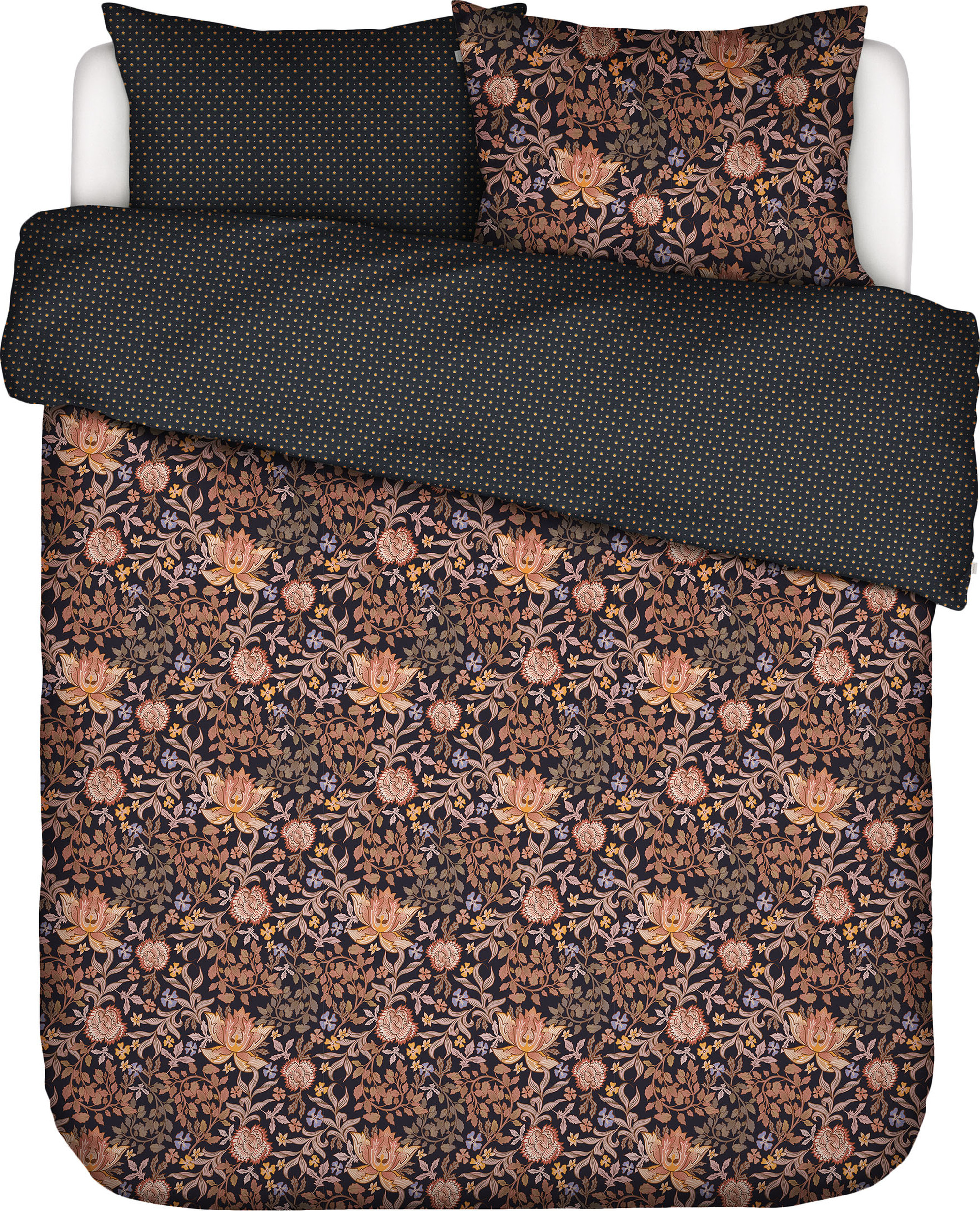 Pościel Ophelia 260 x 220 cm granatowa z 2 poszewkami na poduszki 60 x 70 cm zapięcie flap