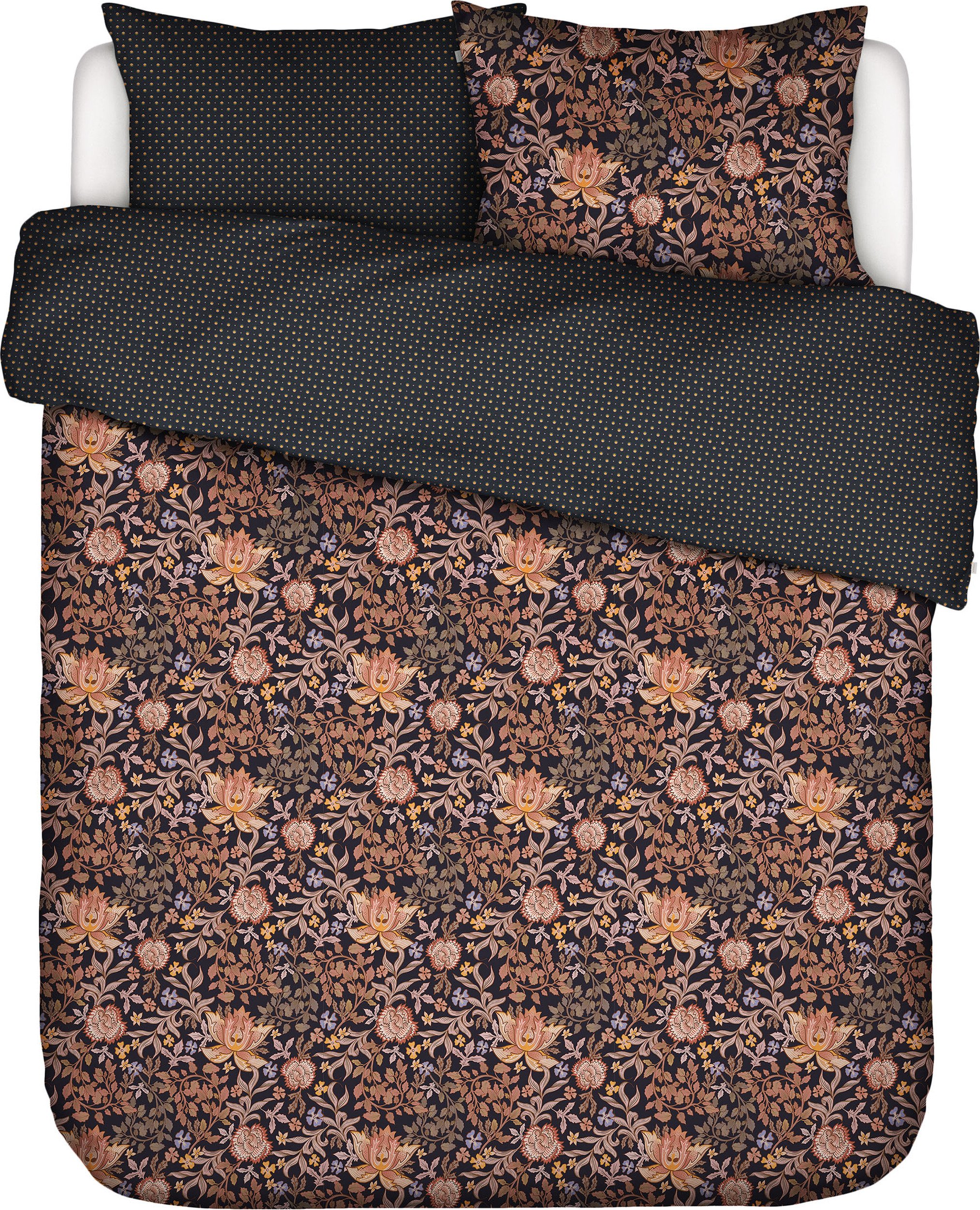 Pościel Ophelia 260 x 220 cm granatowa z 2 poszewkami na poduszki 60 x 70 cm zapięcie flap