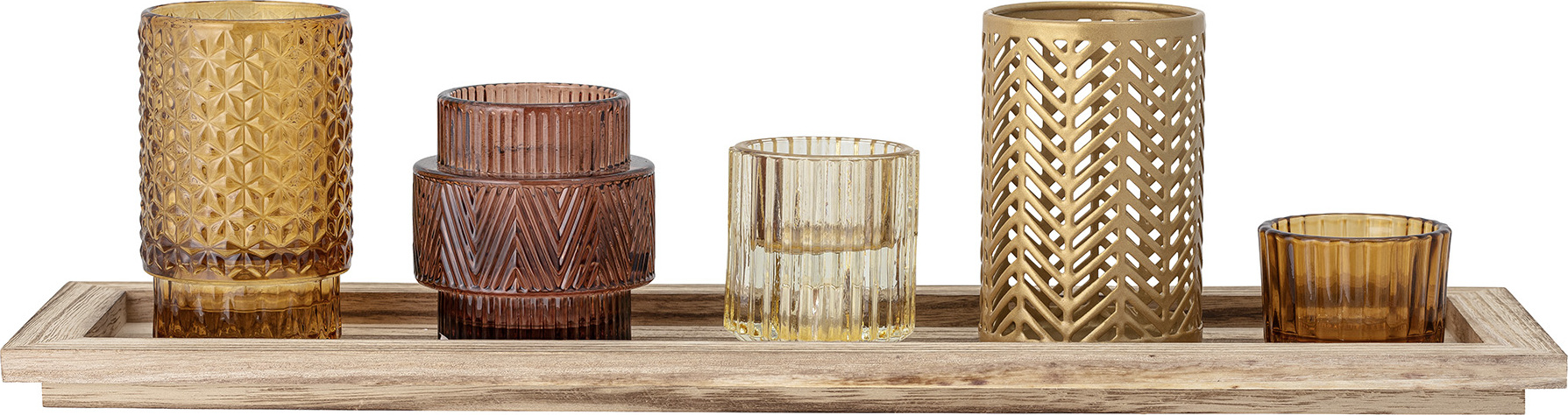 Świeczniki Sanga brązowe z tacą 6 el.