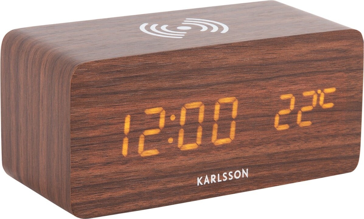 Budzik Block LED brązowy z ładowaniem indukcyjnym