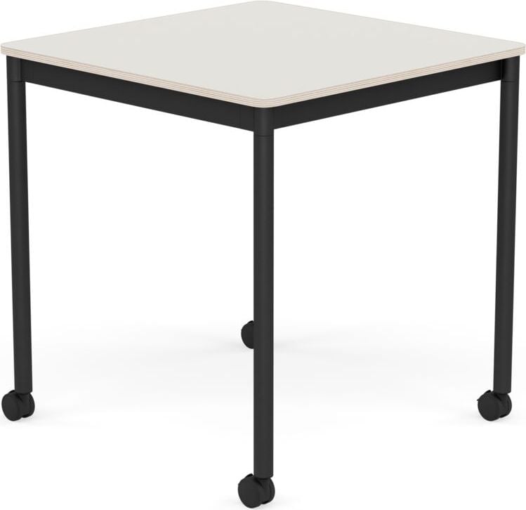 Stół na kółkach Base kwadratowy 70 cm biały nanolaminat nogi czarne