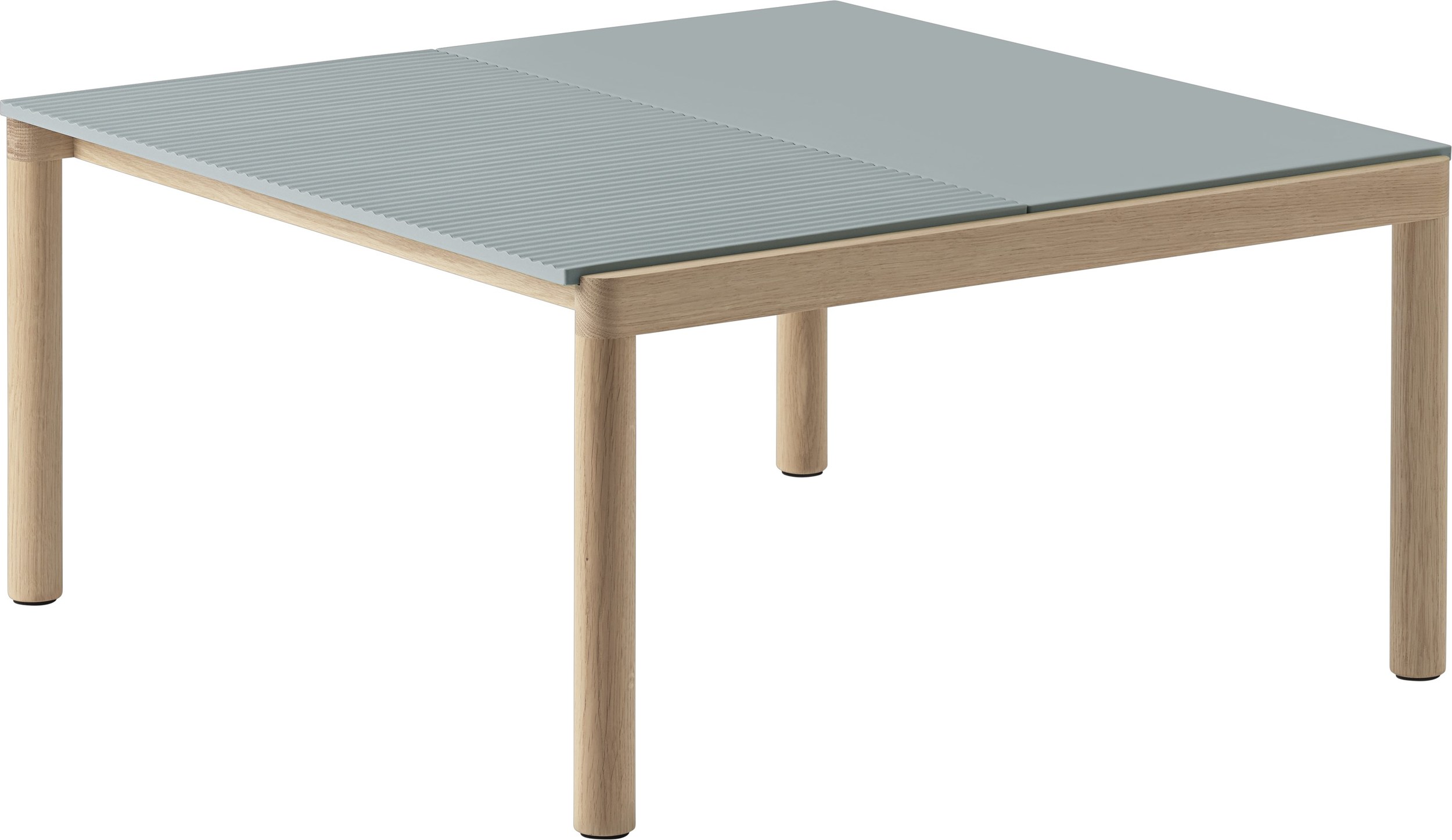 Stolik kawowy Couple karbowany 80 x 84 x 40 cm zgaszony błękit na jasnych dębowych nogach