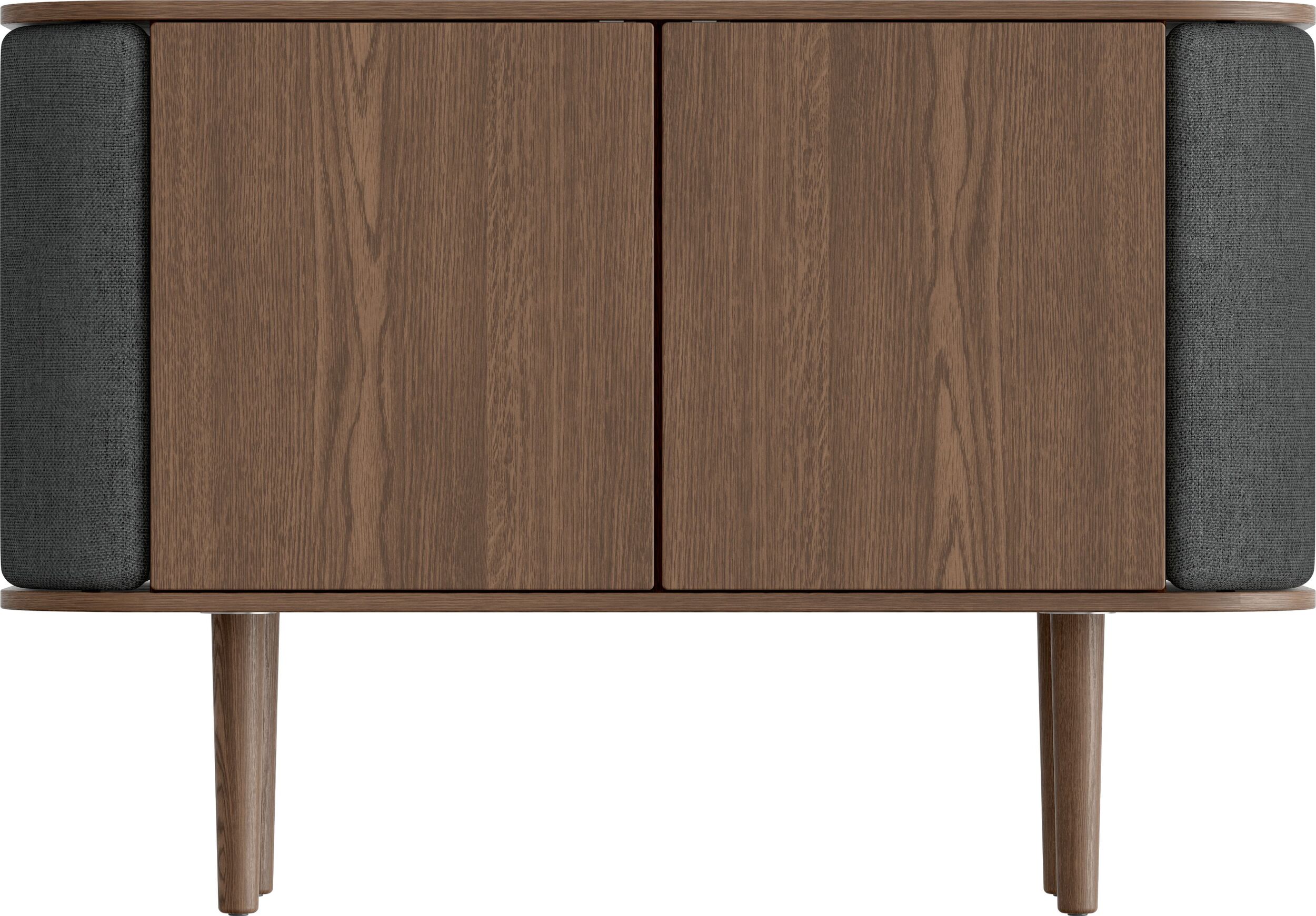 Komoda dwudrzwiowa Treasures ciemny dąb i ciemnoszara tkanina