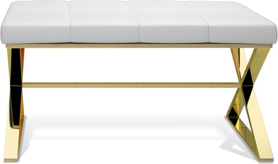 Ławka Decor Walther złota z poduszką z białej ekoskóry