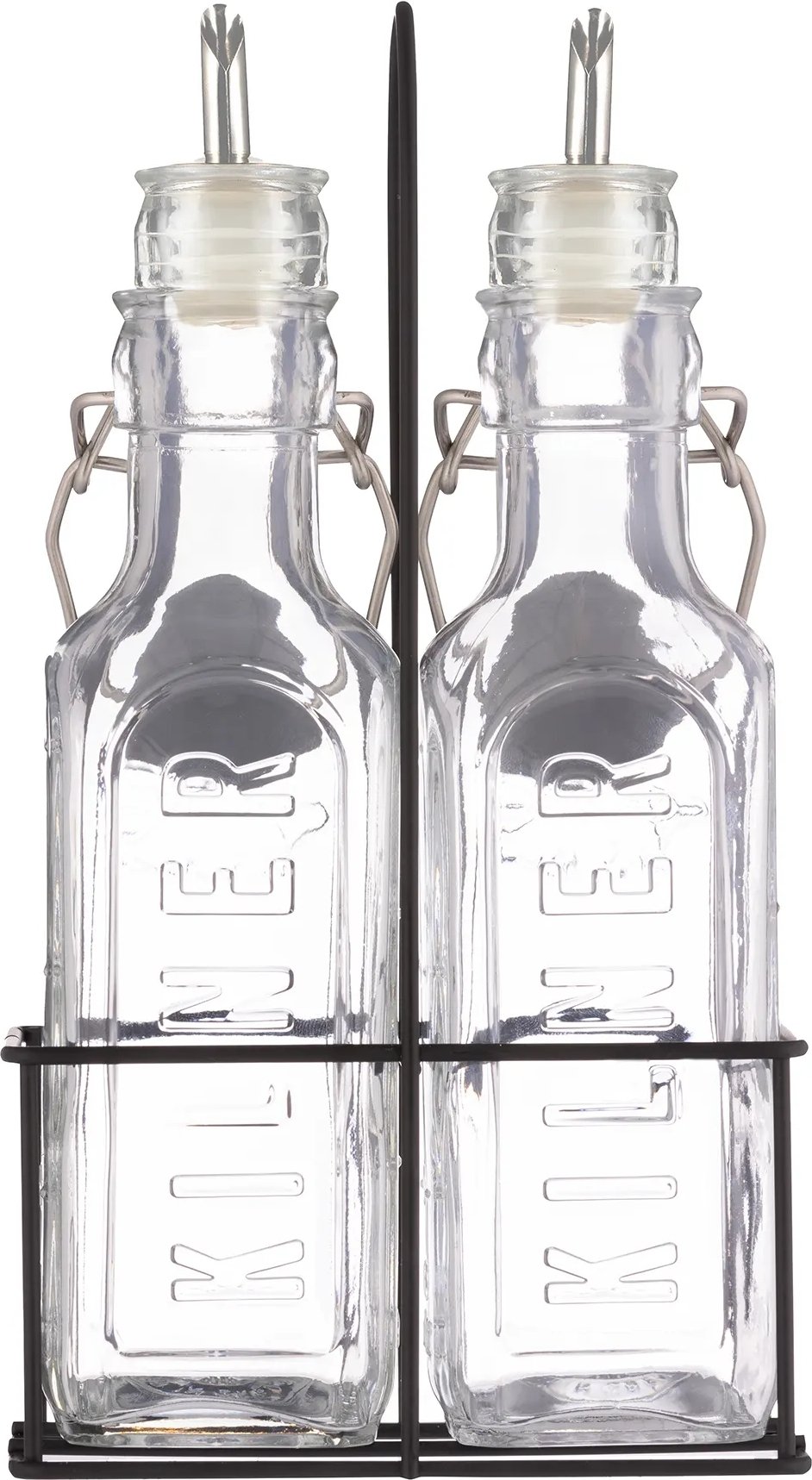Dozowniki do oliwy i octu Kilner 2 x 300 ml na stojaku 3 el.
