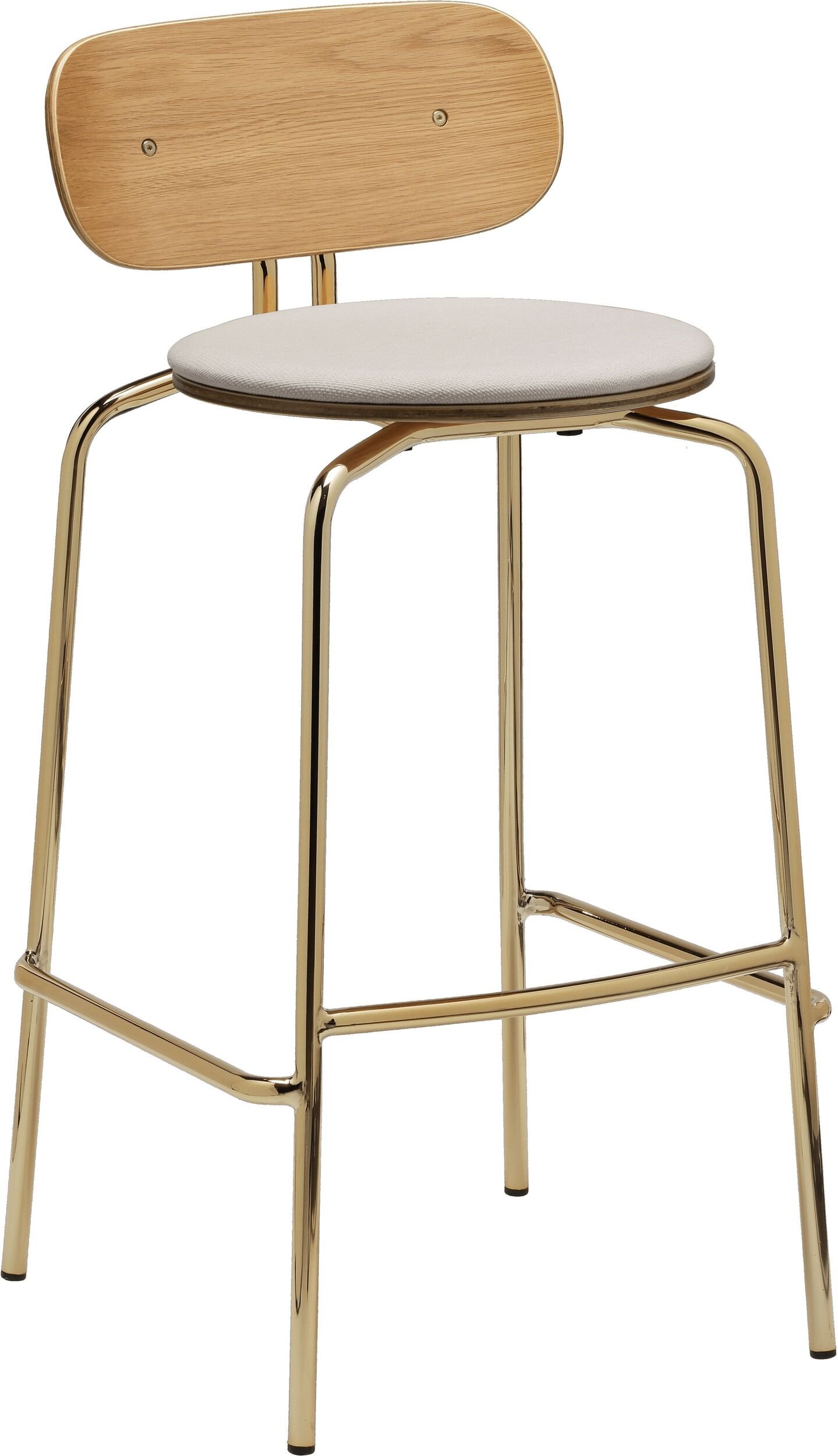 Krzesło barowe Curious jasnopiaskowe z tapicerowanym siedziskiem na mosiężnych nogach