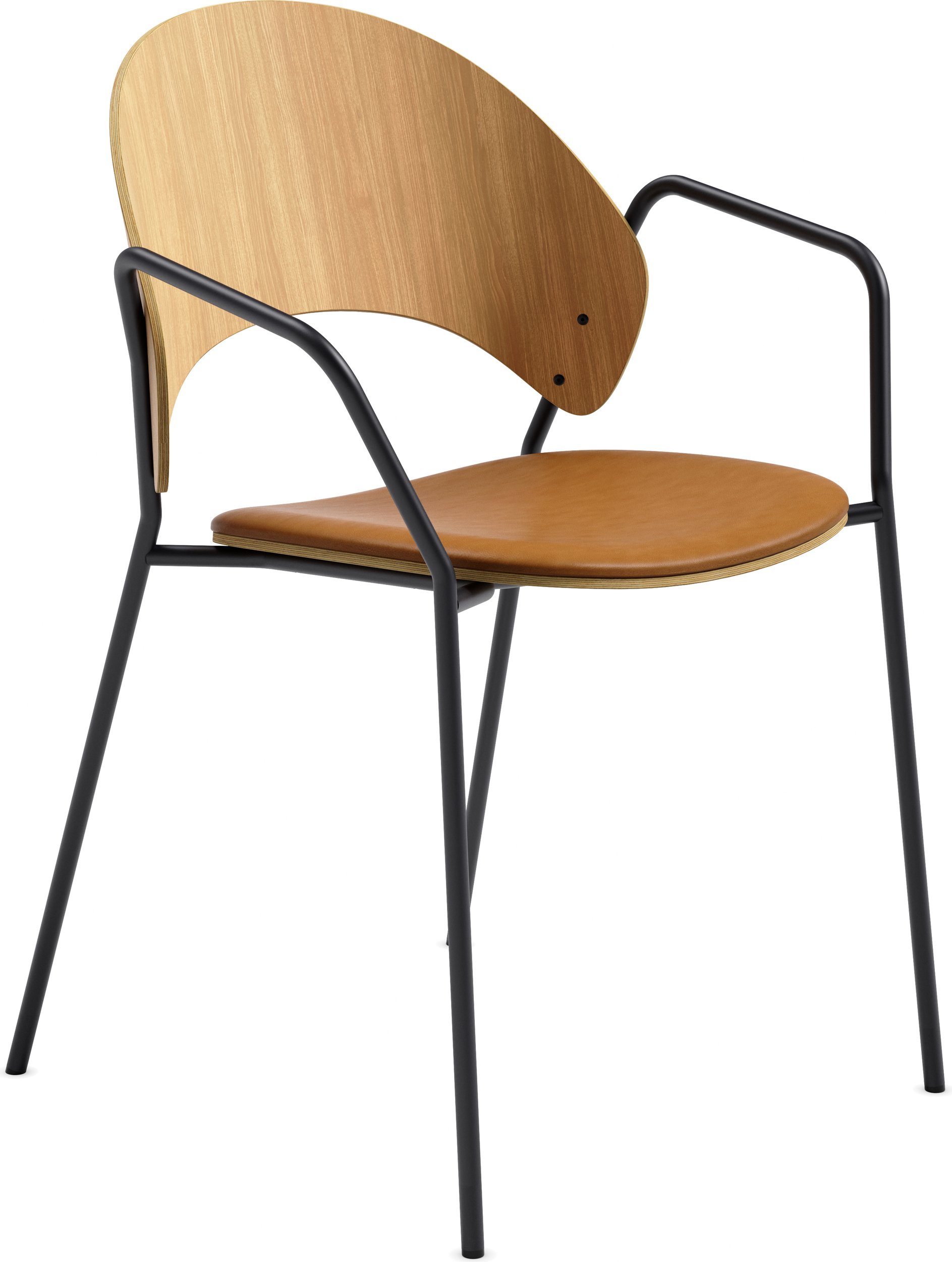 Krzesło tapicerowane z podłokietnikami Dosina jasny dąb siedzisko koniakowe