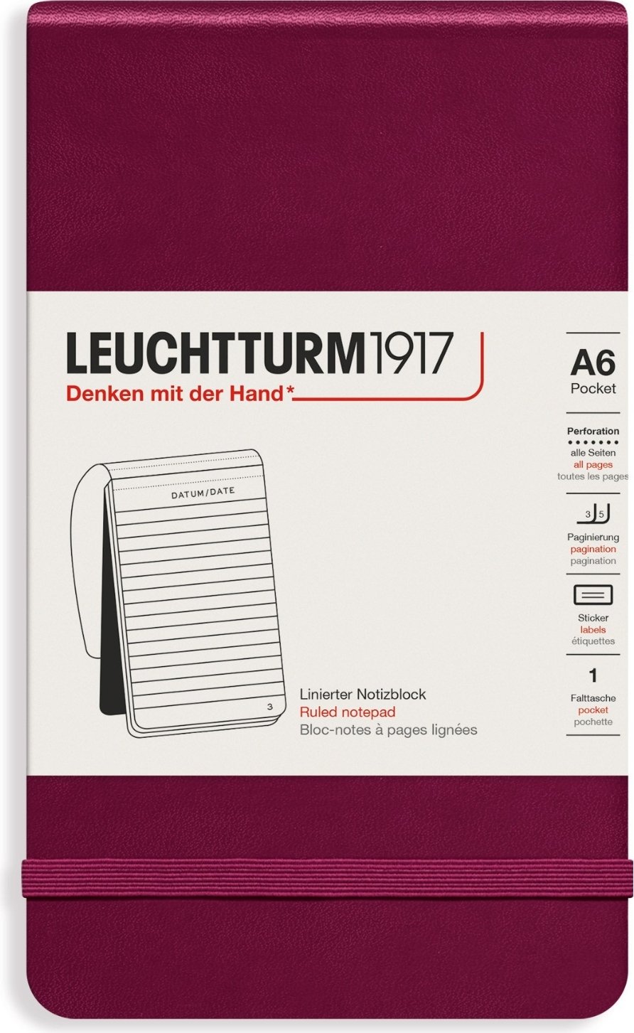 Notes w linię w twardej oprawie Leuchtturm 1917 A6 184 strony bordowy 80 g/m²