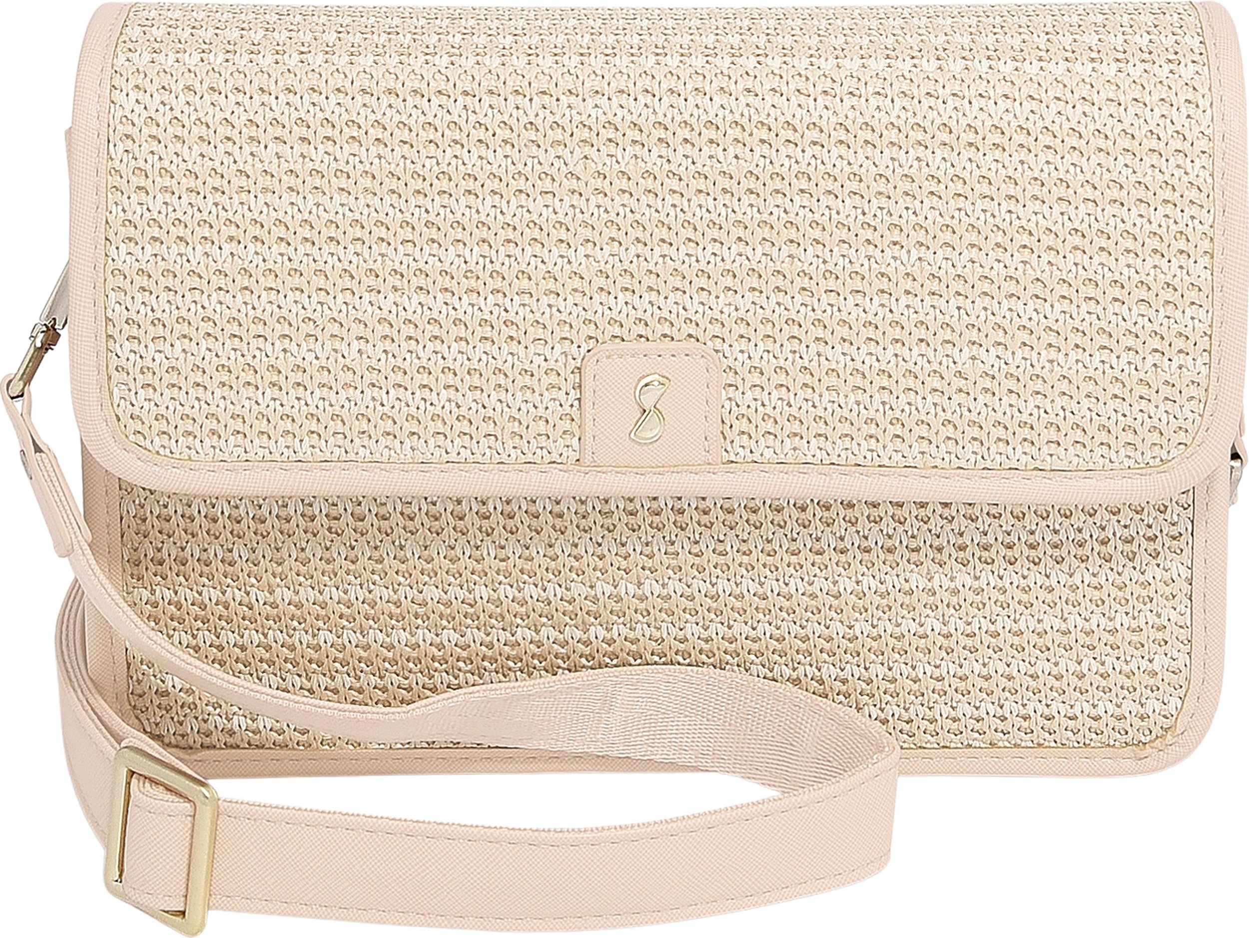 Torba na ramię z etui na karty i lusterkiem Stackers Raffia jasnoróżowa