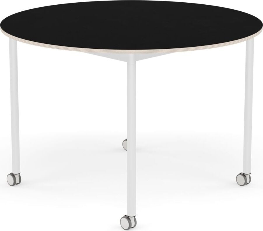 Stół na kółkach Base okrągły 110 cm czarny laminowany nogi białe