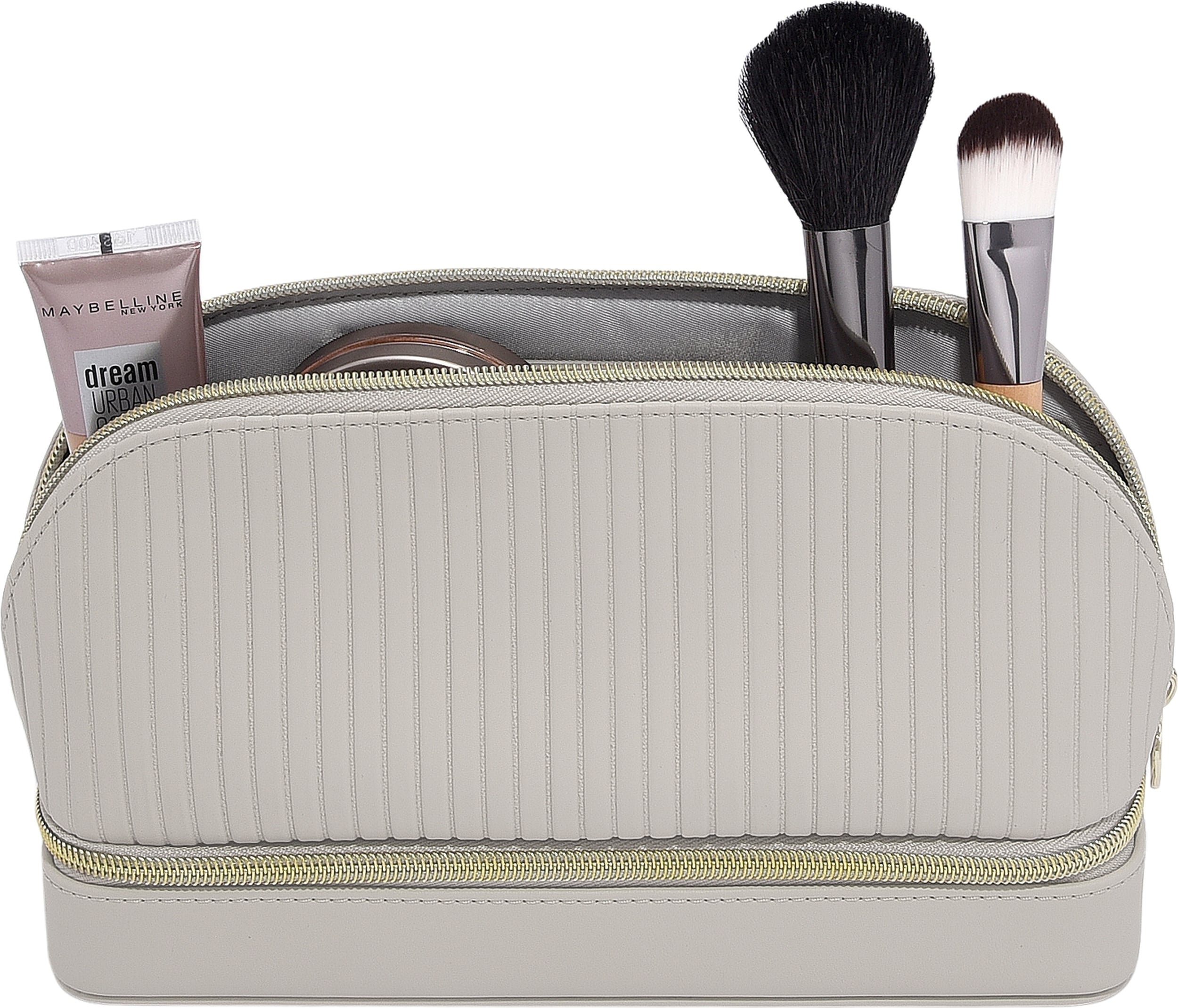 Kosmetyczka Stackers beżowa z miejscem na biżuterię i lusterkiem