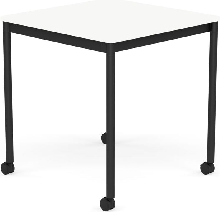 Stół na kółkach Base kwadratowy 70 cm biały laminowany ABS nogi czarne