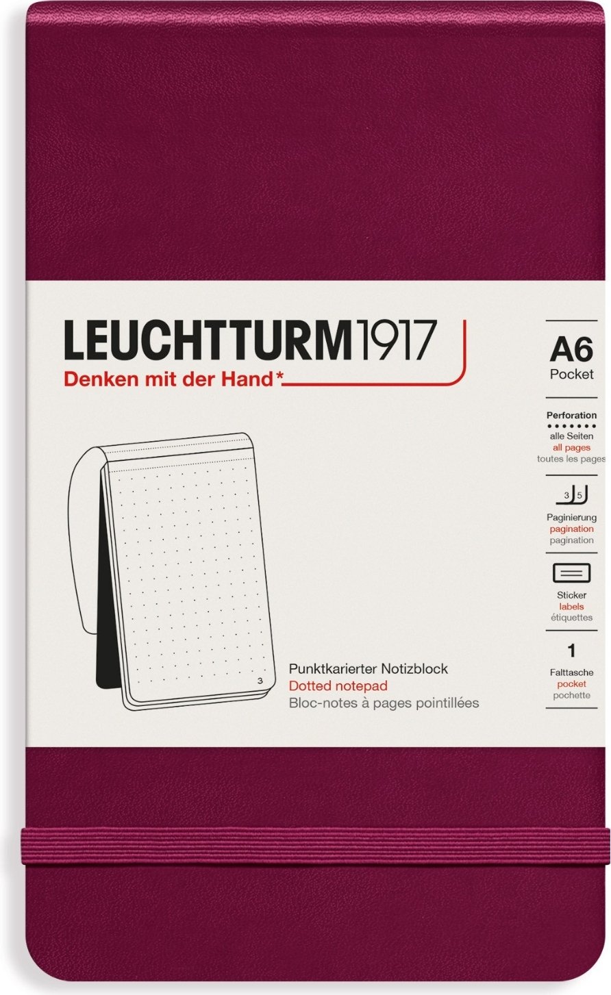 Notes w kropki w twardej oprawie Leuchtturm 1917 A6 184 strony bordowy 80 g/m²