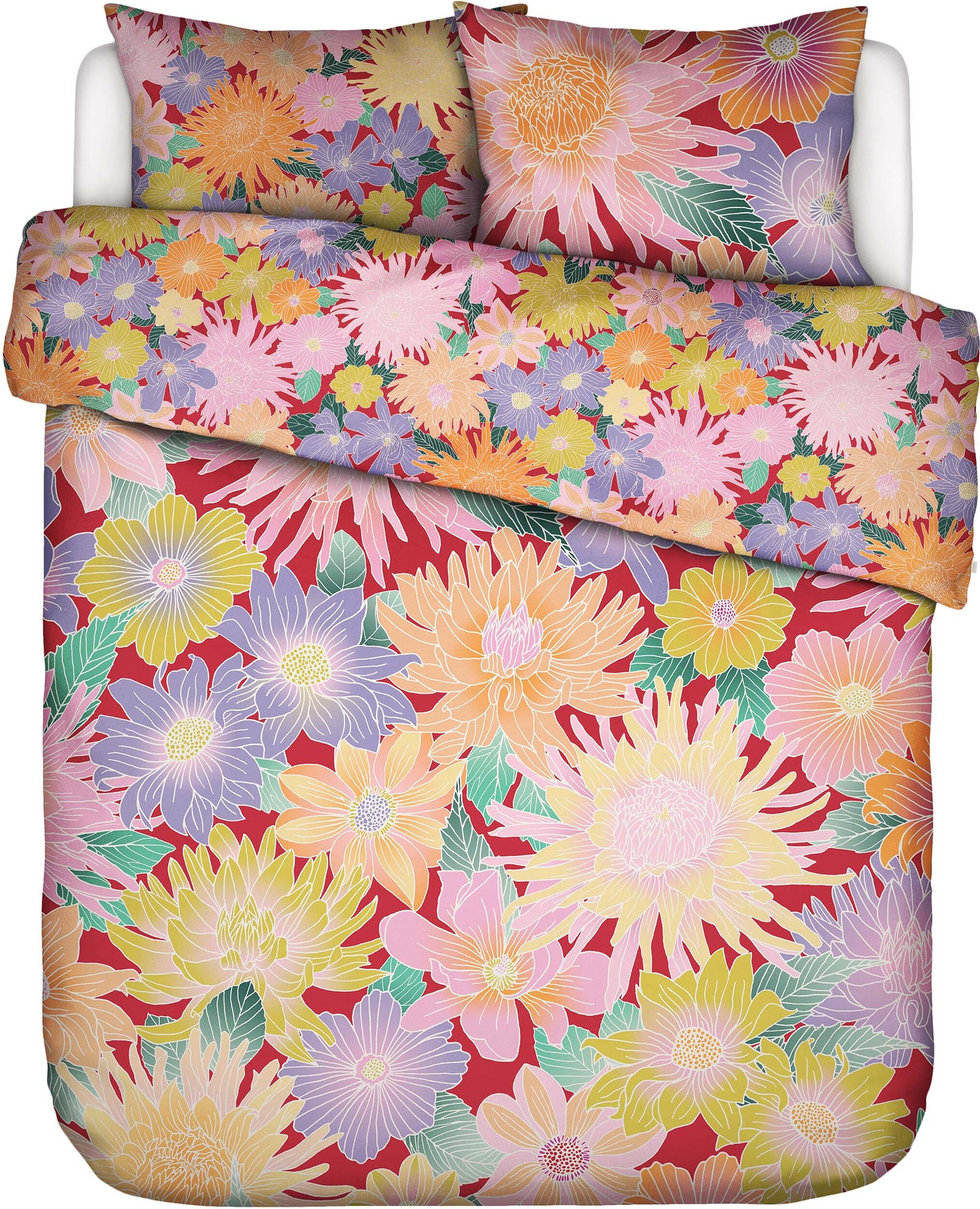 Pościel Flower Fling 240 x 220 cm czerwona z 2 poszewkami na poduszki 60 x 70 cm zapięcie flap