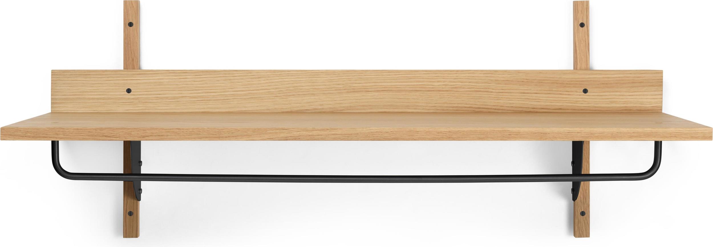 Półka Sector jasny dąb z czarnym mosiężnym wieszakiem