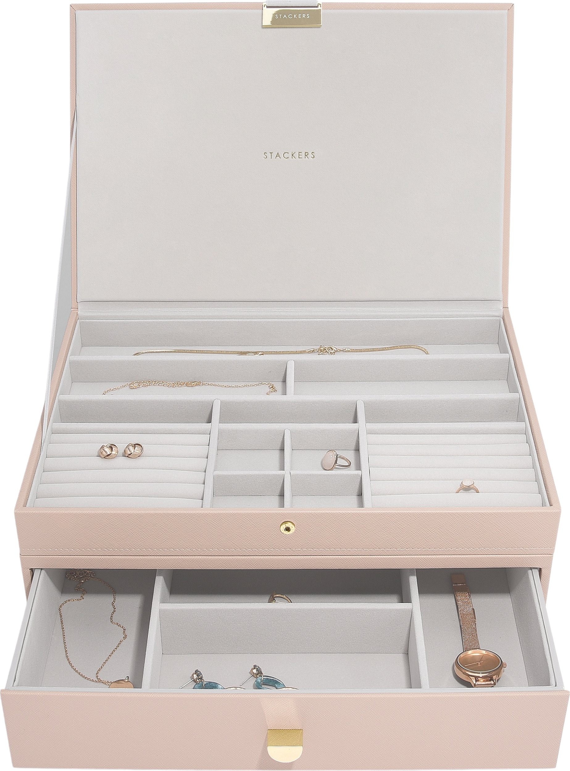 Szkatułka na biżuterię Stackers podwójna supersize jasnoróżowa z szufladą
