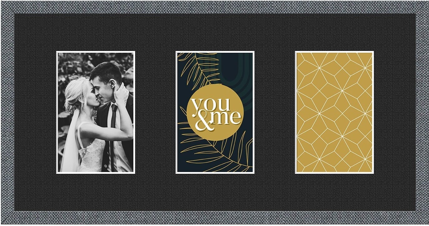 Ramka na 3 zdjęcia Kyoto 23 x 46 cm szara z czarnym passepartout