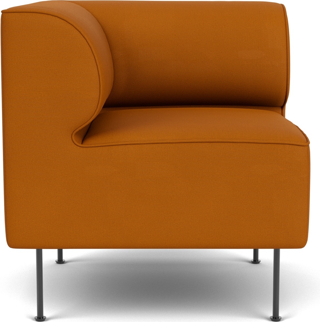 Narożnik lewostronny sofy modułowej Eave 75 x 75 cm ciemnopomarańczowy na czarnych stalowych nogach