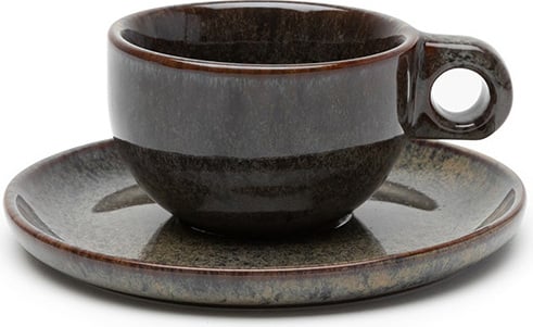 Filiżanka do cappuccino ze spodkiem Surface 230 ml czarno-szara 2 el.