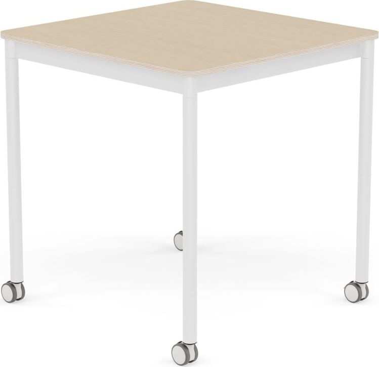 Stół na kółkach Base kwadratowy 70 cm okleina dąb lakierowany nogi białe