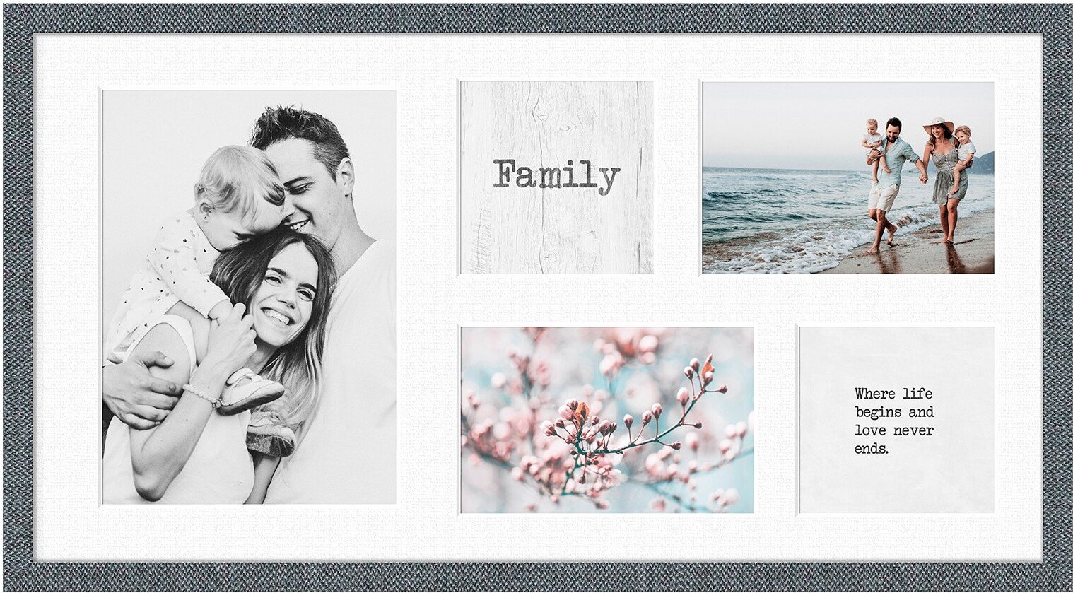 Ramka na 5 zdjęć Kyoto 27 x 51 cm szara z białym passepartout