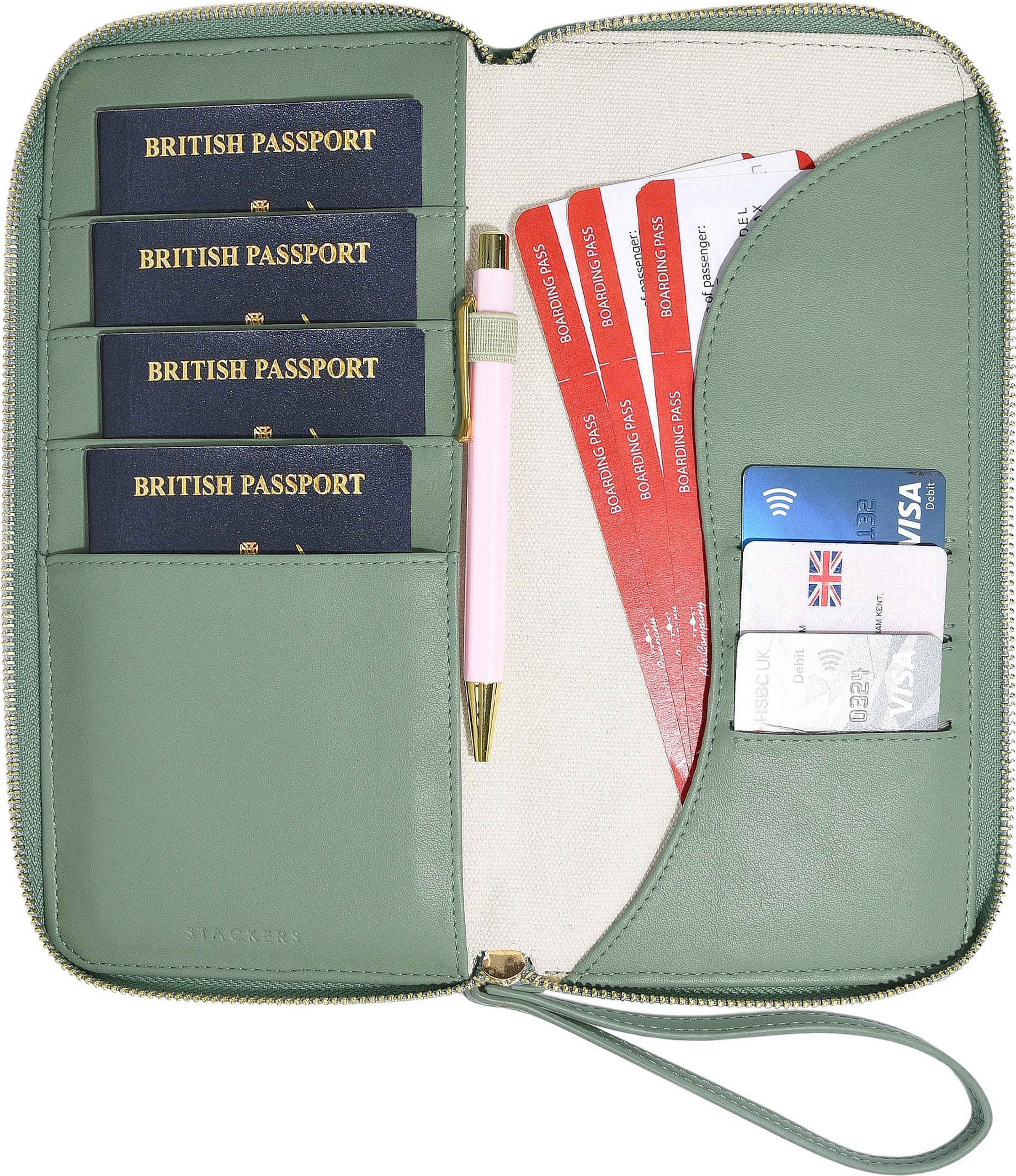 Etui na paszport i karty Stackers Wave kremowo-zielone