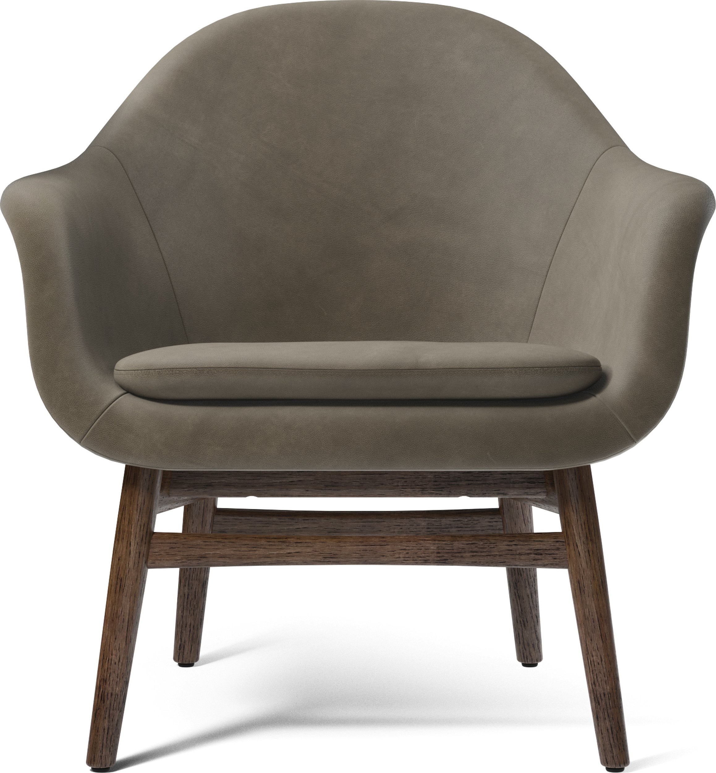 Fotel Harbour szary skórzany na ciemnych dębowych nogach