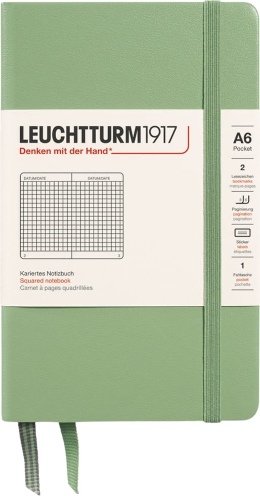 Notes w kratkę w twardej oprawie Leuchtturm 1917 A6 187 stron szałwiowa zieleń 80 g/m²