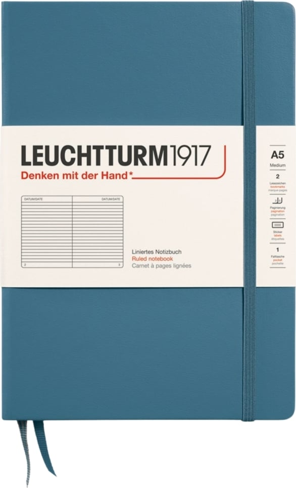 Notes w linię w twardej oprawie Leuchtturm 1917 A5 251 stron niebieskoszary 80 g/m²