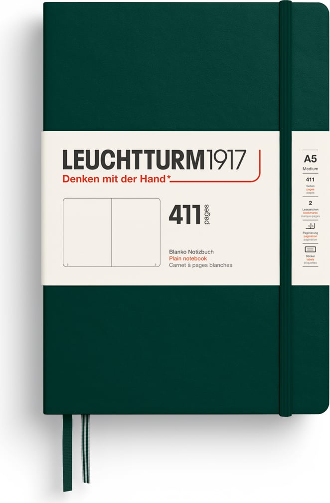 Notes gładki w twardej oprawie Leuchtturm 1917 A5 411 stron leśna zieleń