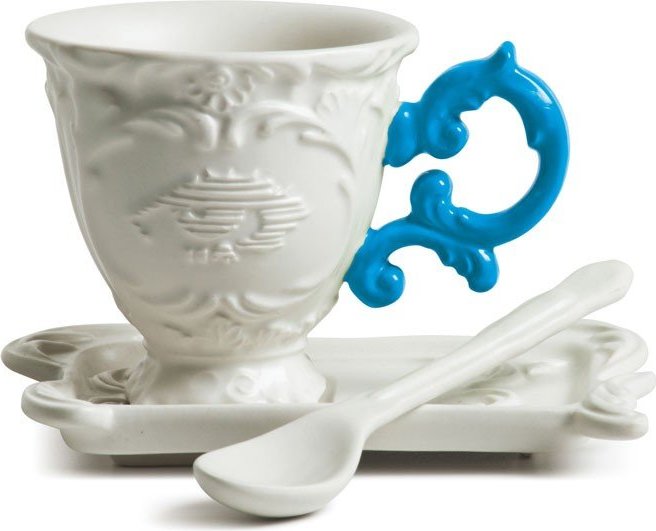 Filiżanka do kawy ze spodkiem i łyżeczką I-Coffee niebieska