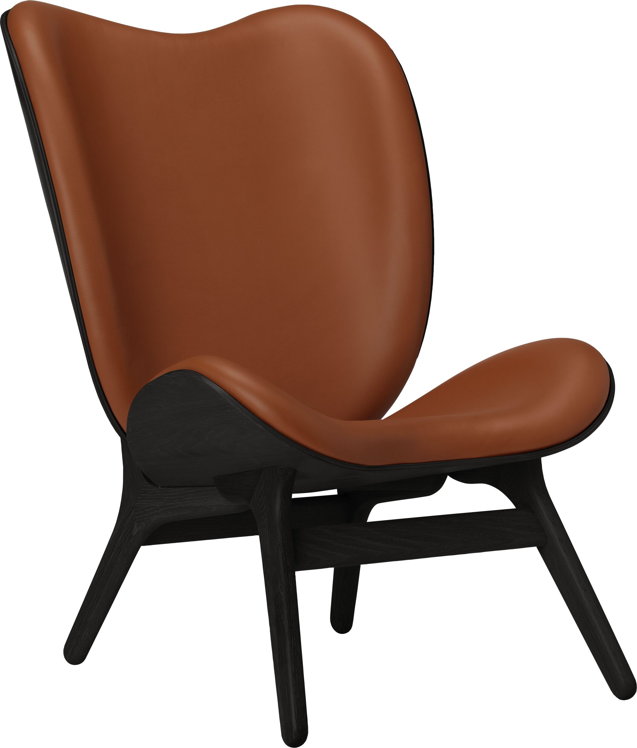 Fotel Conversation Piece Hope 106 cm koniakowy skórzany na czarnych dębowych nogach