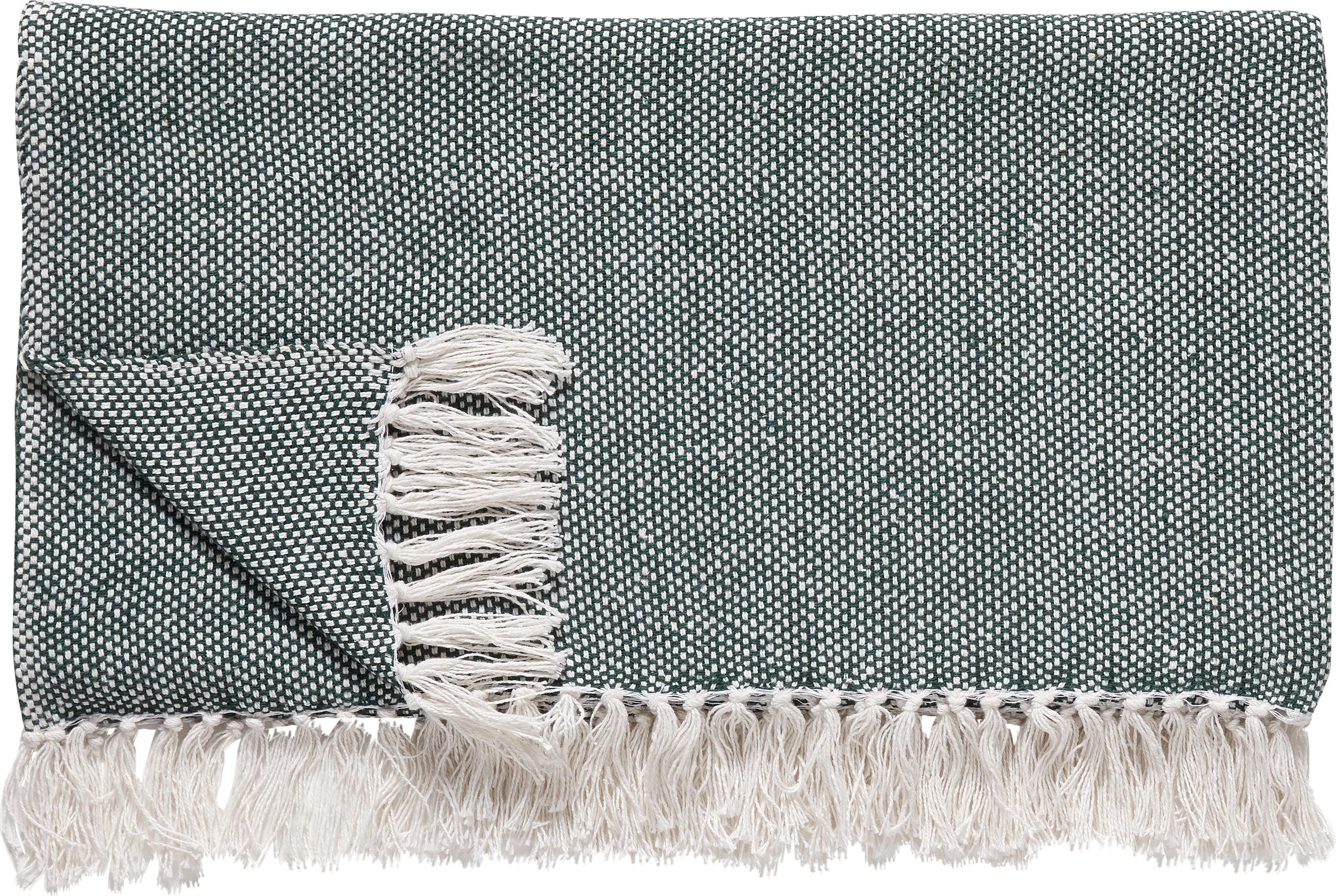 Pled Hübsch zielony z frędzlami