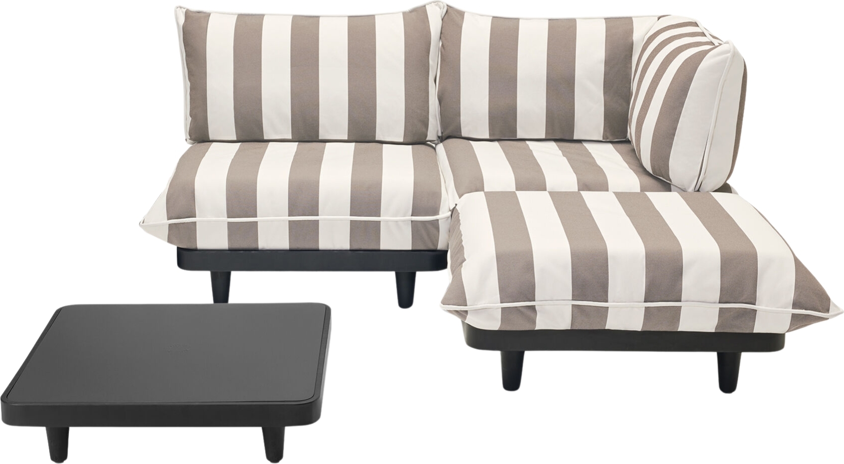 Narożnik prawostronny Paletti w paski brązowo-kremowy ze stolikiem 4 el.