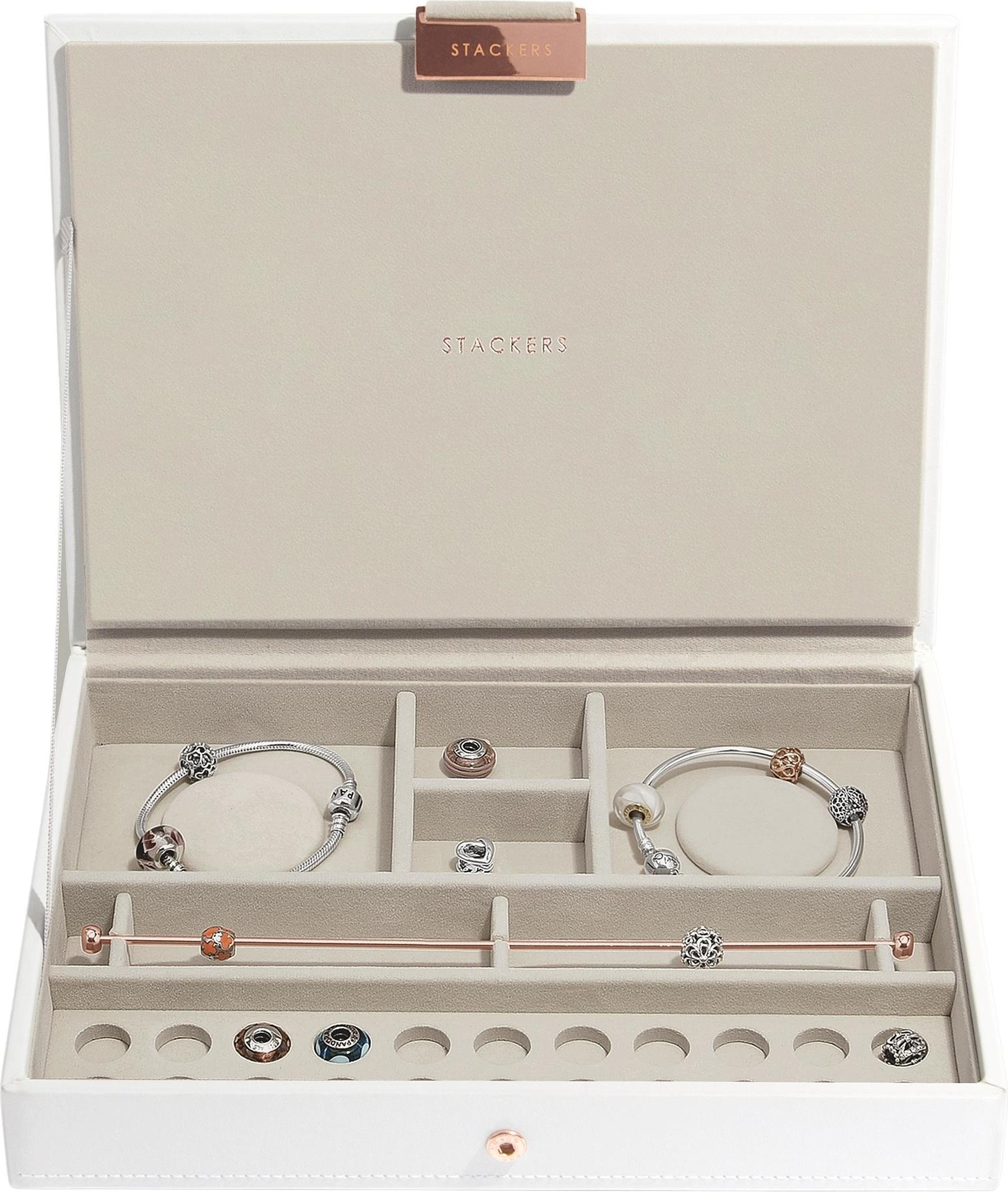 Pudełko na charmsy Stackers classic białe różowe złoto z pokrywką