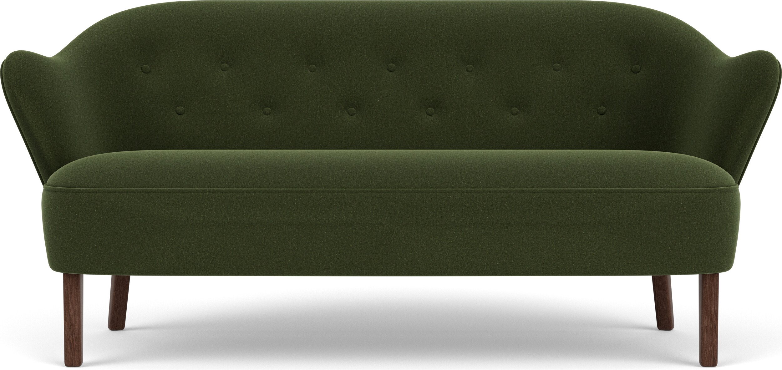 Sofa dwuosobowa Ingeborg Grand Mohair butelkowa zieleń na ciemnych dębowych nogach