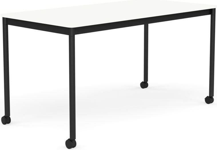 Stół na kółkach Base 70 x 140 cm biały laminowany ABS nogi czarne