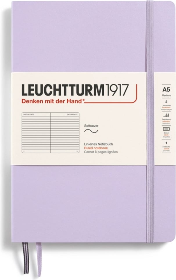 Notes w linię w miękkiej oprawie Leuchtturm 1917 A5 123 strony liliowy 80 g/m²