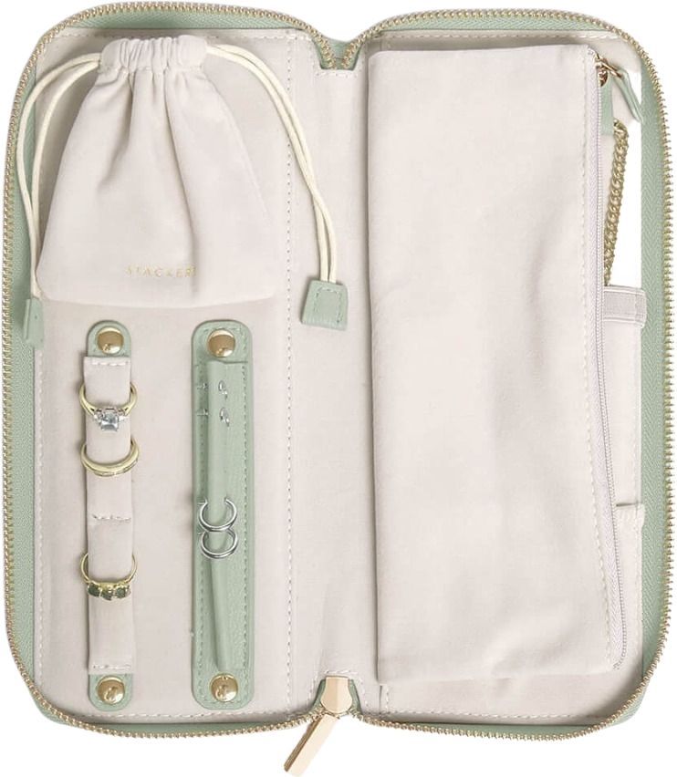 Pudełko podróżne na biżuterię z miejscem na pierścionki Stackers zieleń szałwiowa