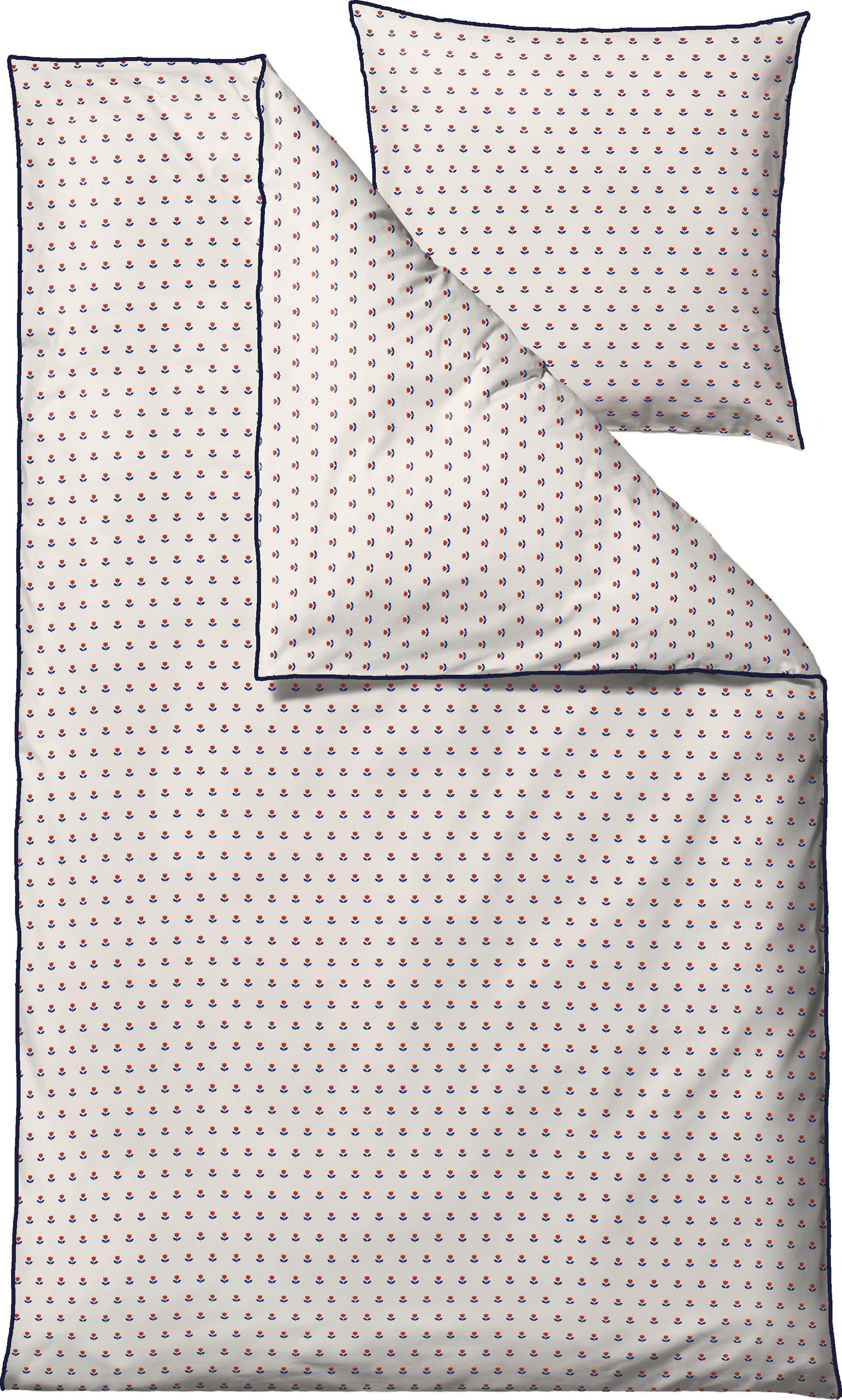 Pościel Tulip 140 x 220 cm niebiesko-czerwona z poszewką na poduszkę 60 x 63 cm zapięcie suwak