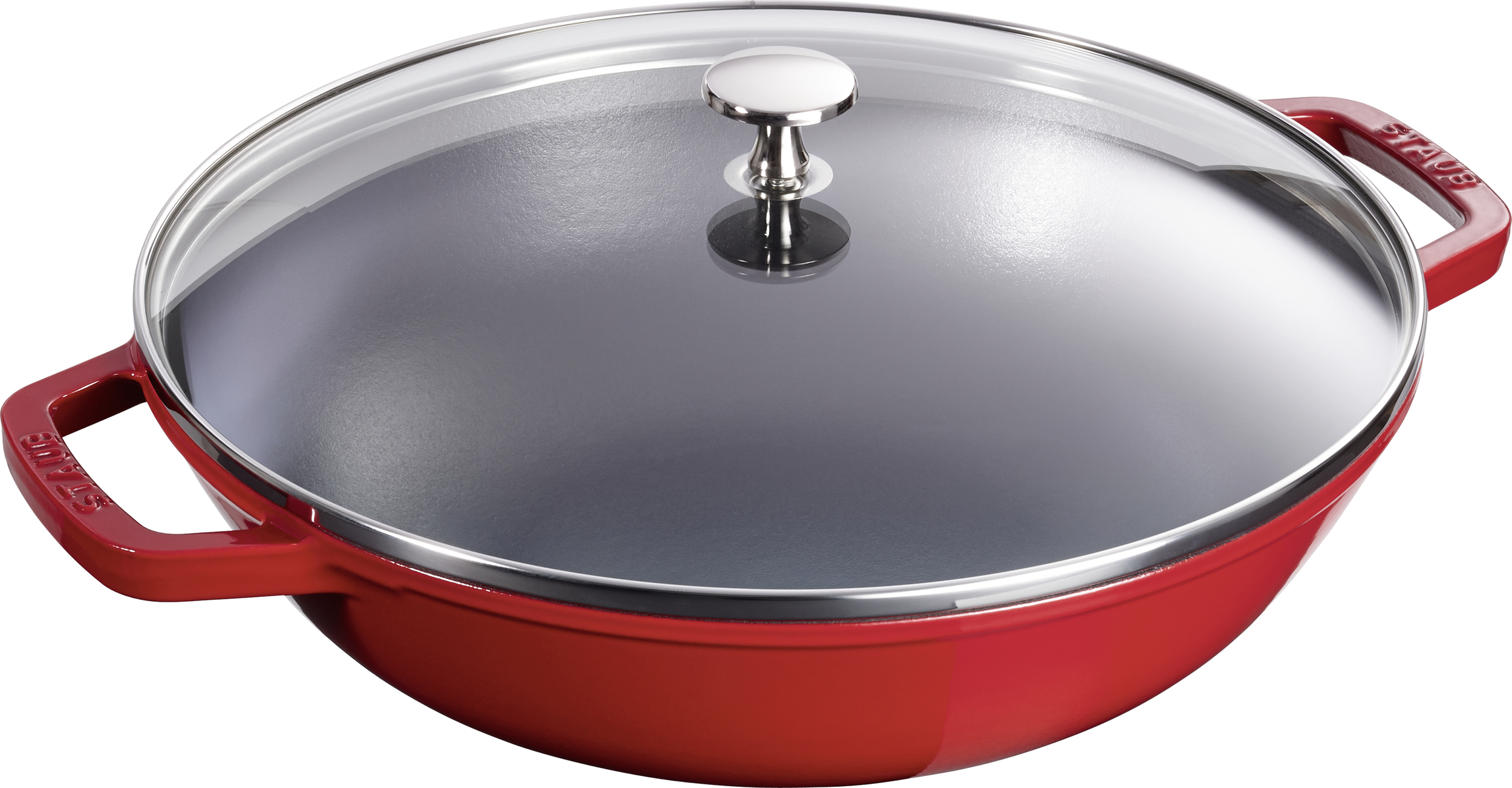 Wok Staub 30 cm czerwony z pokrywą
