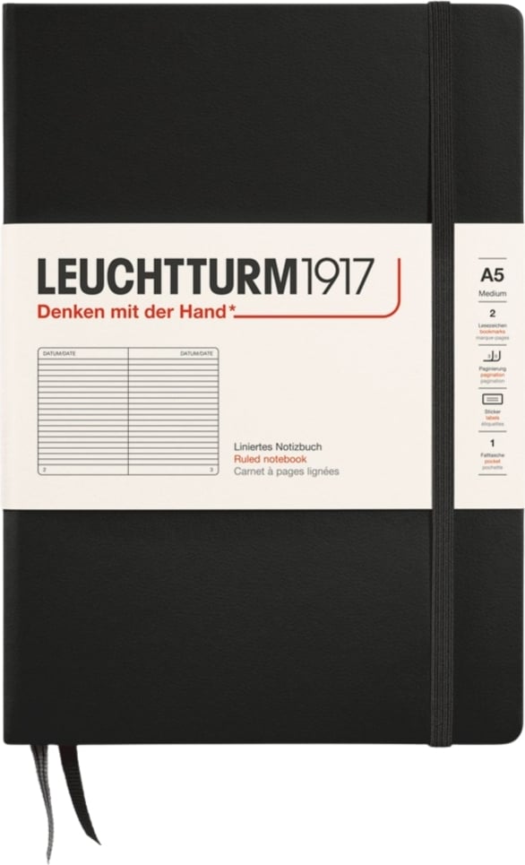 Notes w linię w twardej oprawie Leuchtturm 1917 A5 251 stron czarny 80 g/m²