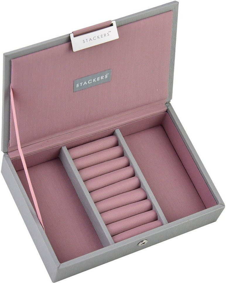 Szkatułka na biżuterię Stackers mini szaro-różowa z pokrywką