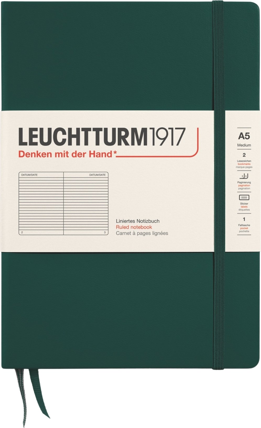 Notes w linię w twardej oprawie Leuchtturm 1917 A5 251 stron leśna zieleń 80 g/m²
