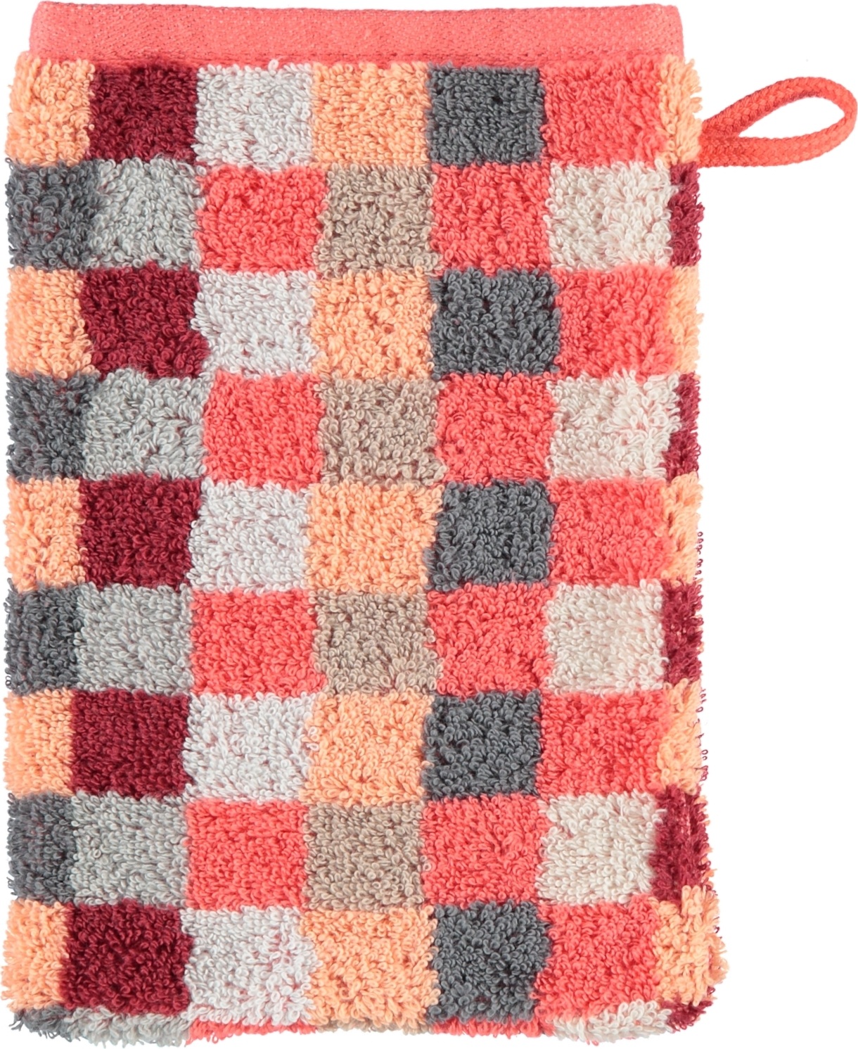 Rękawica kąpielowa Unique szachownica 16 x 22 cm koralowa
