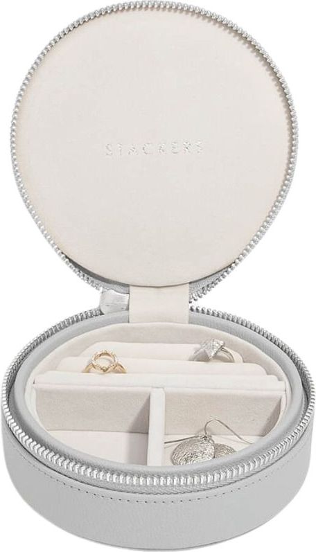 Pudełko podróżne na biżuterię Stackers Travel okrągłe kamienna szarość