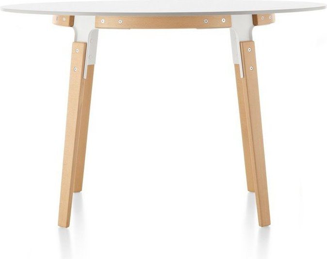 Stół Steelwood okrągły rama naturalny buk blat biały