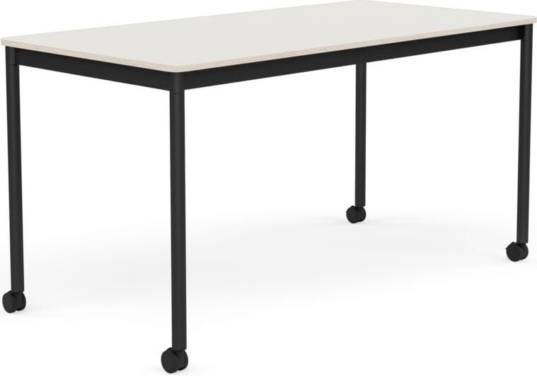 Stół na kółkach Base 70 x 140 cm biały nanolaminat nogi czarne